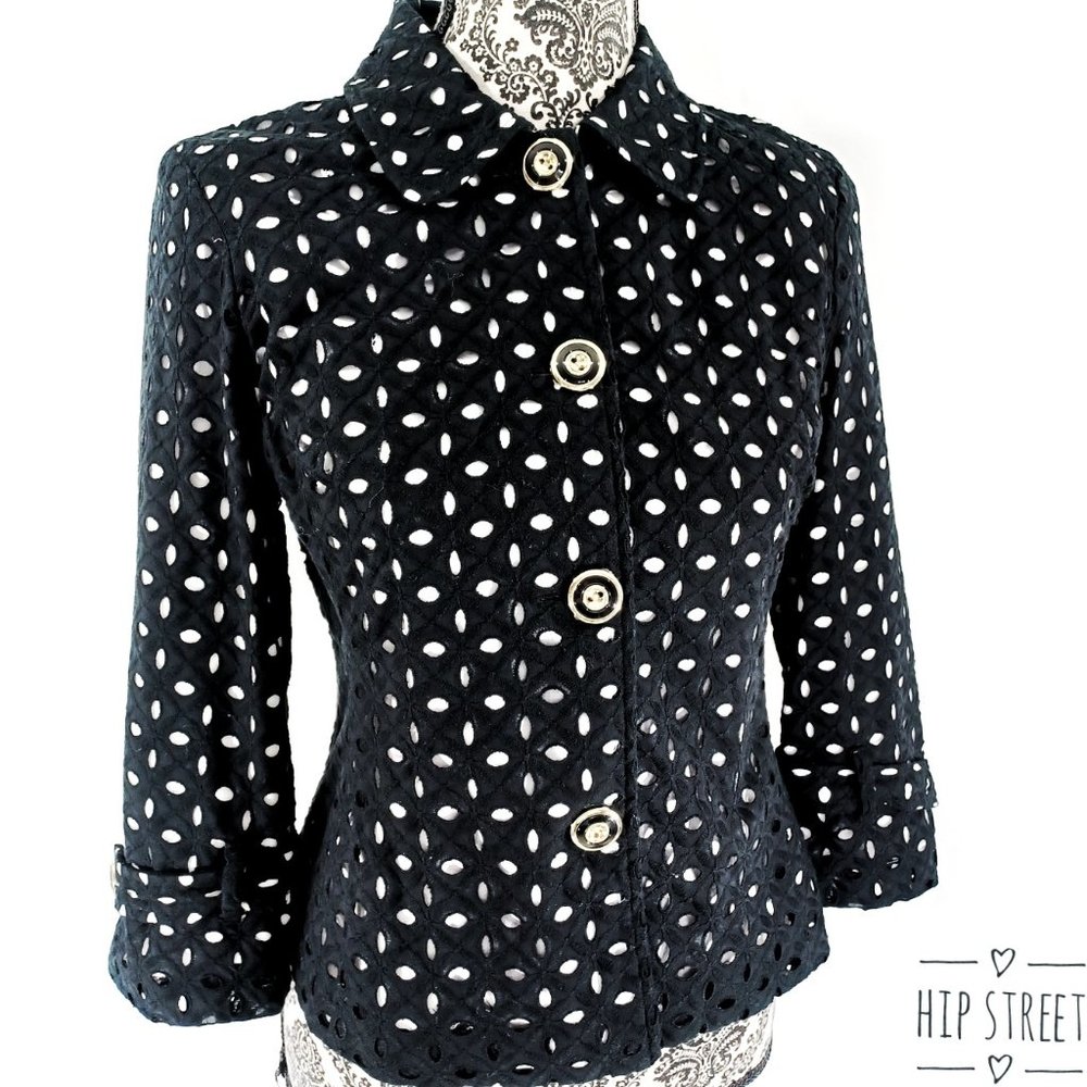 CHARTER CLUB Embroidered Open Eyelet Button Front Cotton Jacket P/P  0-2